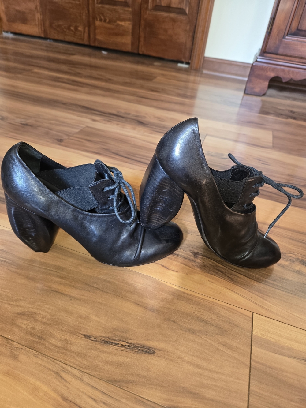 Marsell Italian Black Leather Lace-Up Heels - Picture 2 of 12